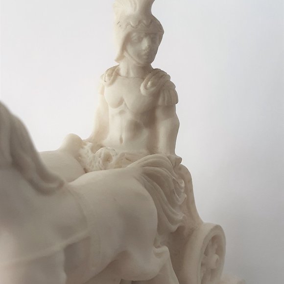 VTG Alabaster Marble Statue Figurine Roman Warrior Chariot Horse Italy Signed - Picture 9 of 12